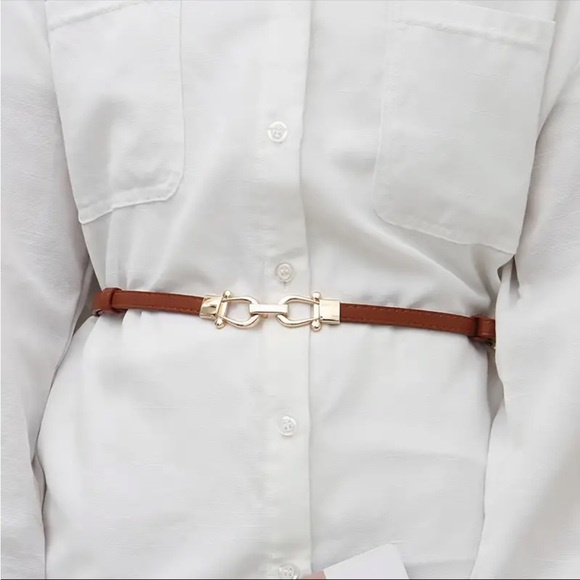 Stylish PU Leather Thin Belt Metal Simple Hook Buckle Adjustable Waist Band - Picture 2 of 5